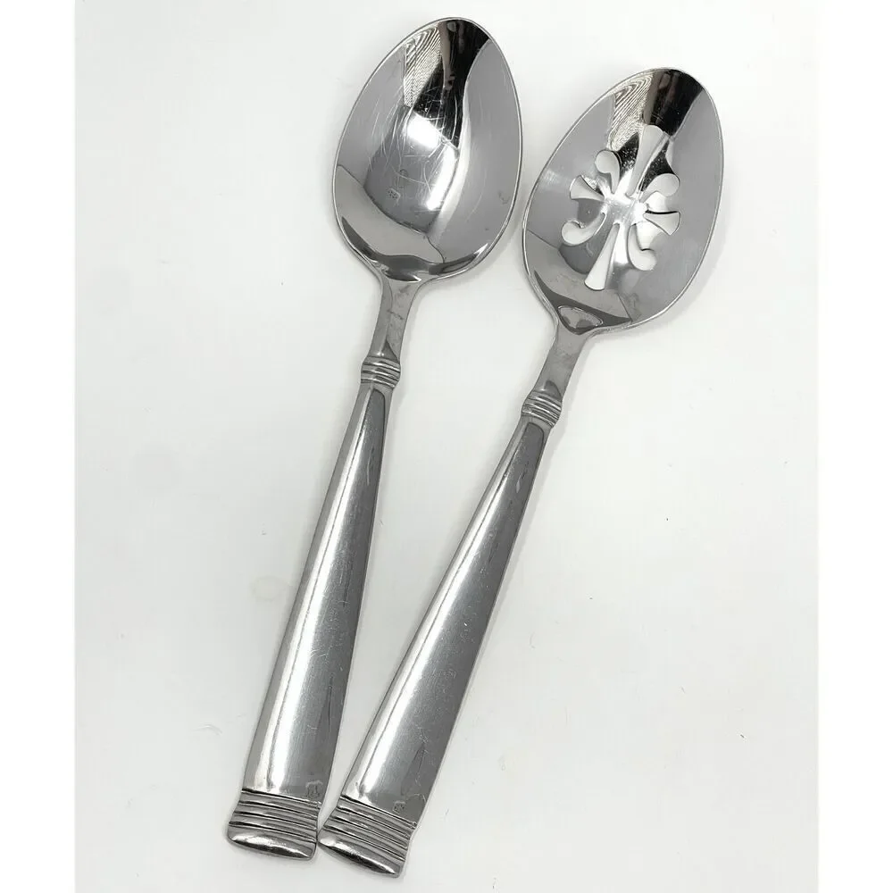 Wallace NAPOLI Glossy Serving Slotted Spoons 8 7/8” Stainless Flatware Set Of 2